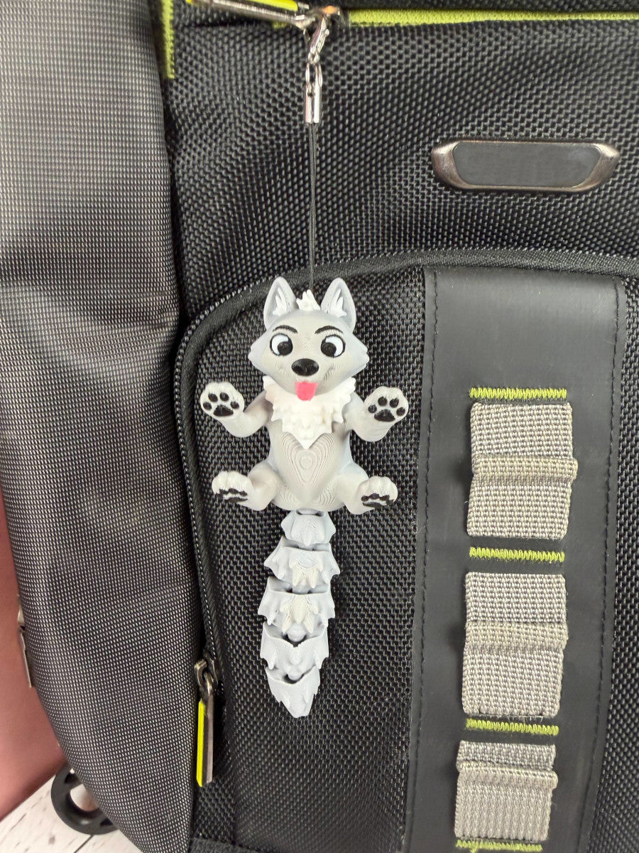 3D Printed Wolf Keychain with Flexible Tail