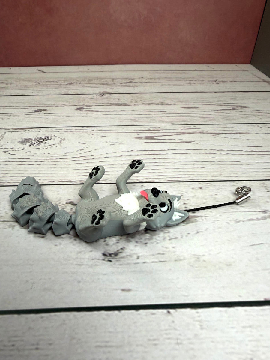 3D Printed Wolf Keychain with Flexible Tail