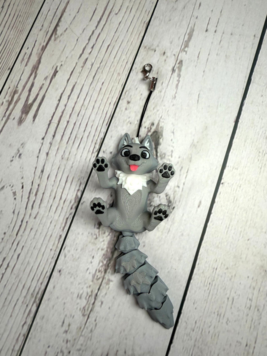 3D Printed Wolf Keychain with Flexible Tail